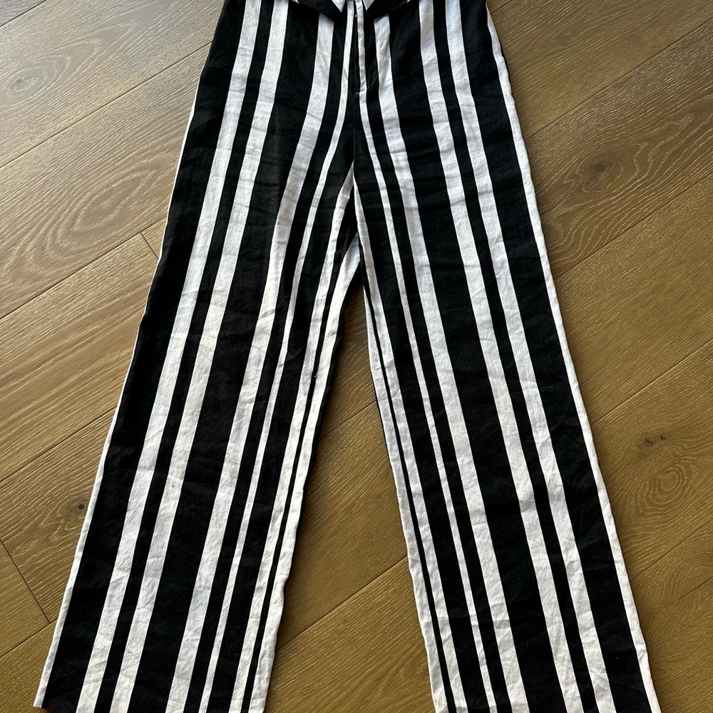 Alice + Olivia Black and White Striped Wide Leg Pants